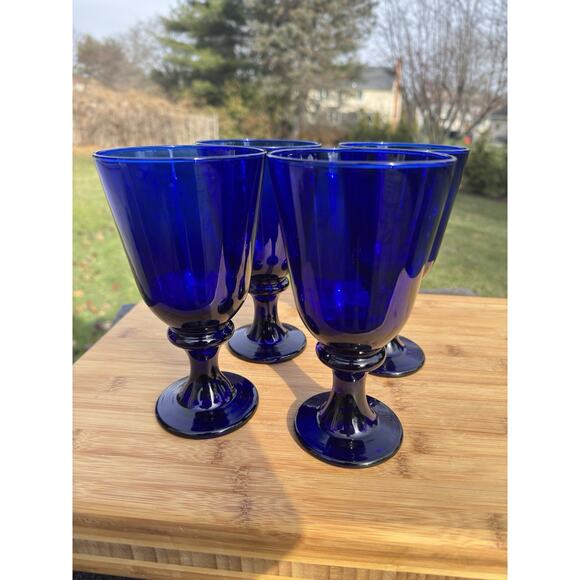 Vintage Libbey Glass Cobalt Ice Tea Glasses Chalices 14 oz. 7" tall~set Of 4 - Picture 4 of 7